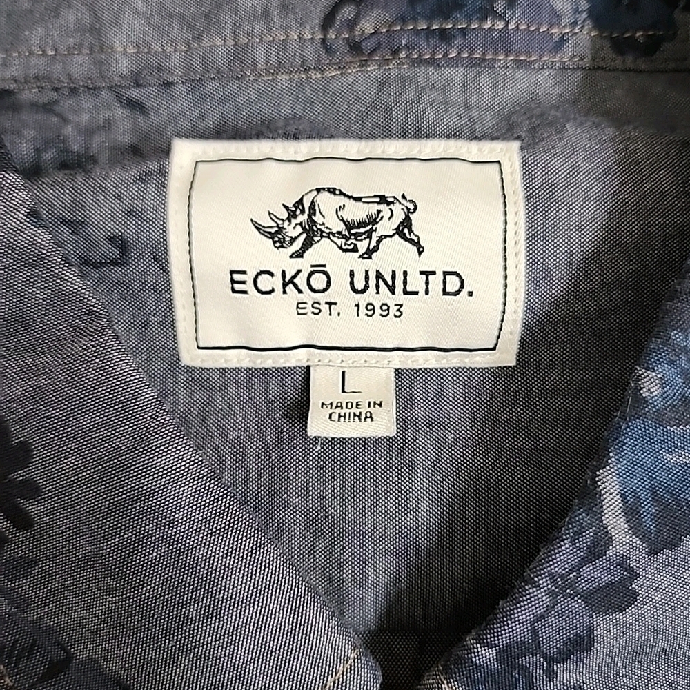 #97 Ecko Unlimited Light Grey Floral Casual Button Down Shirt - Picture 4 of 6
